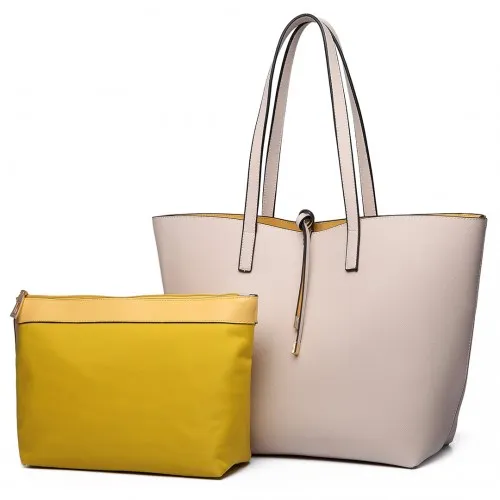 Miss Lulu Women Reversible Contrast Shopper Tote Bag - Beige | Stylish & Versatile