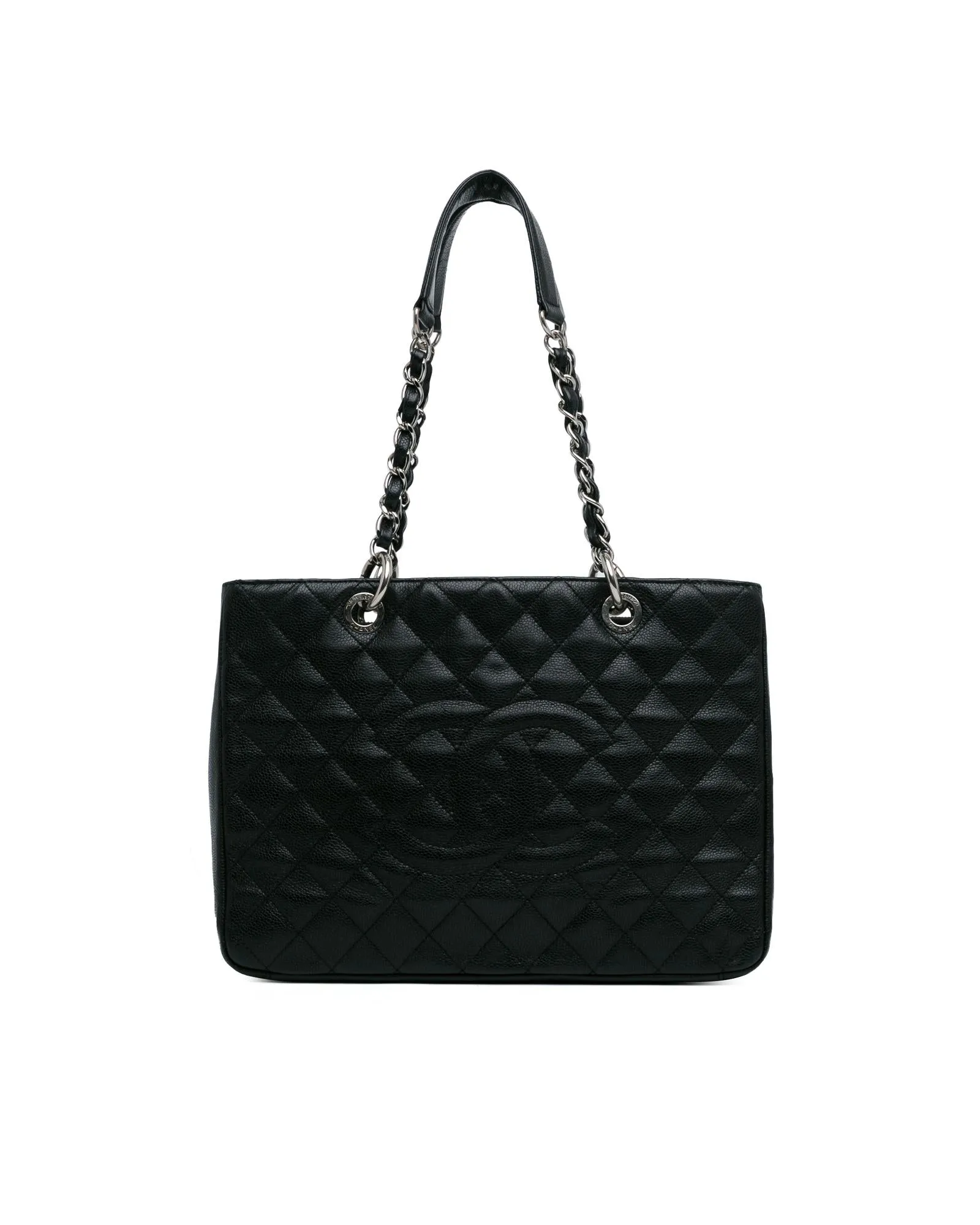 Quilted Leather Chain Shoulder Tote with Interior and Exterior Pockets