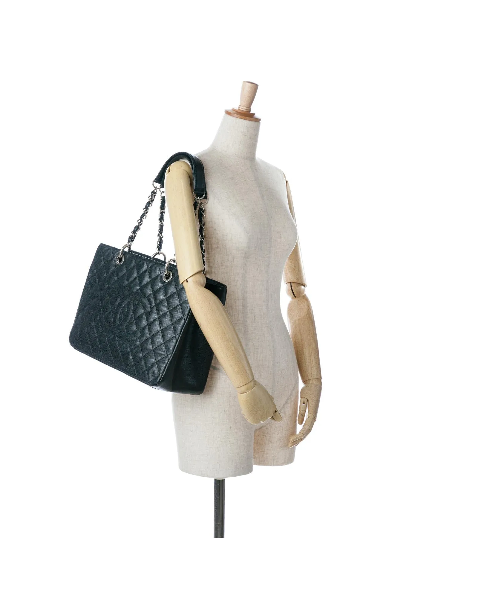 Quilted Leather Chain Shoulder Tote with Interior and Exterior Pockets