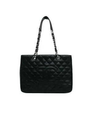 Quilted Leather Chain Shoulder Tote with Interior and Exterior Pockets