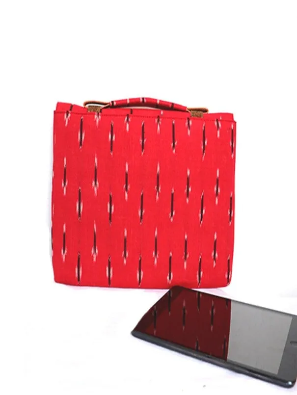 Red Vegan Leather and Ikat Weave  I-Pad Sleeve