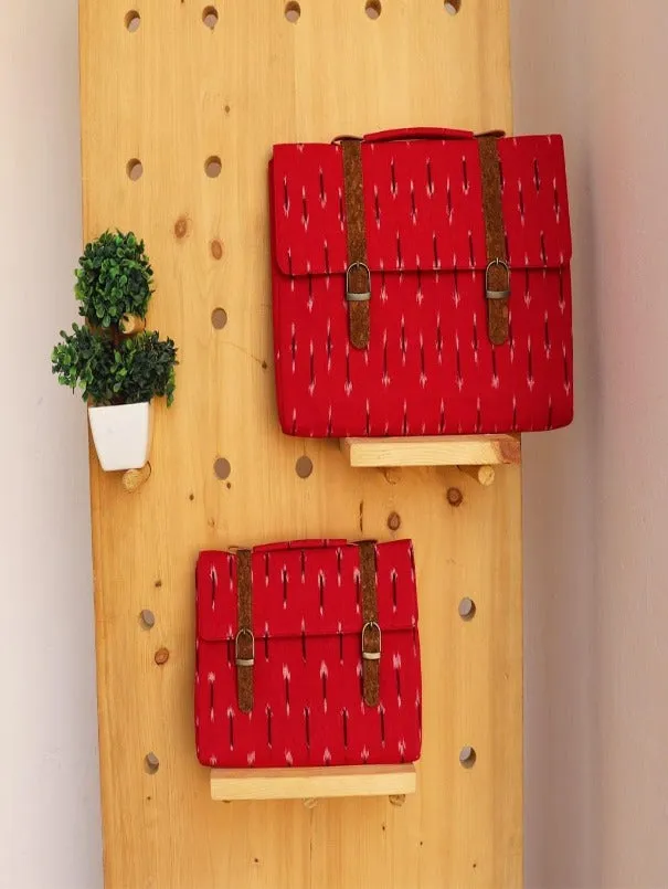 Red Vegan Leather and Ikat Weave  I-Pad Sleeve