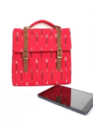 Red Vegan Leather and Ikat Weave  I-Pad Sleeve