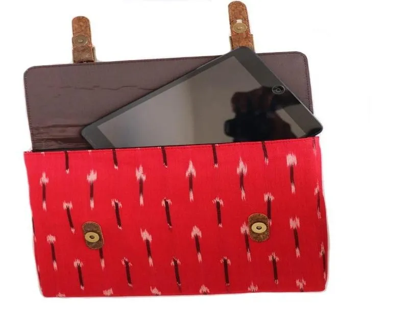 Red Vegan Leather and Ikat Weave  I-Pad Sleeve