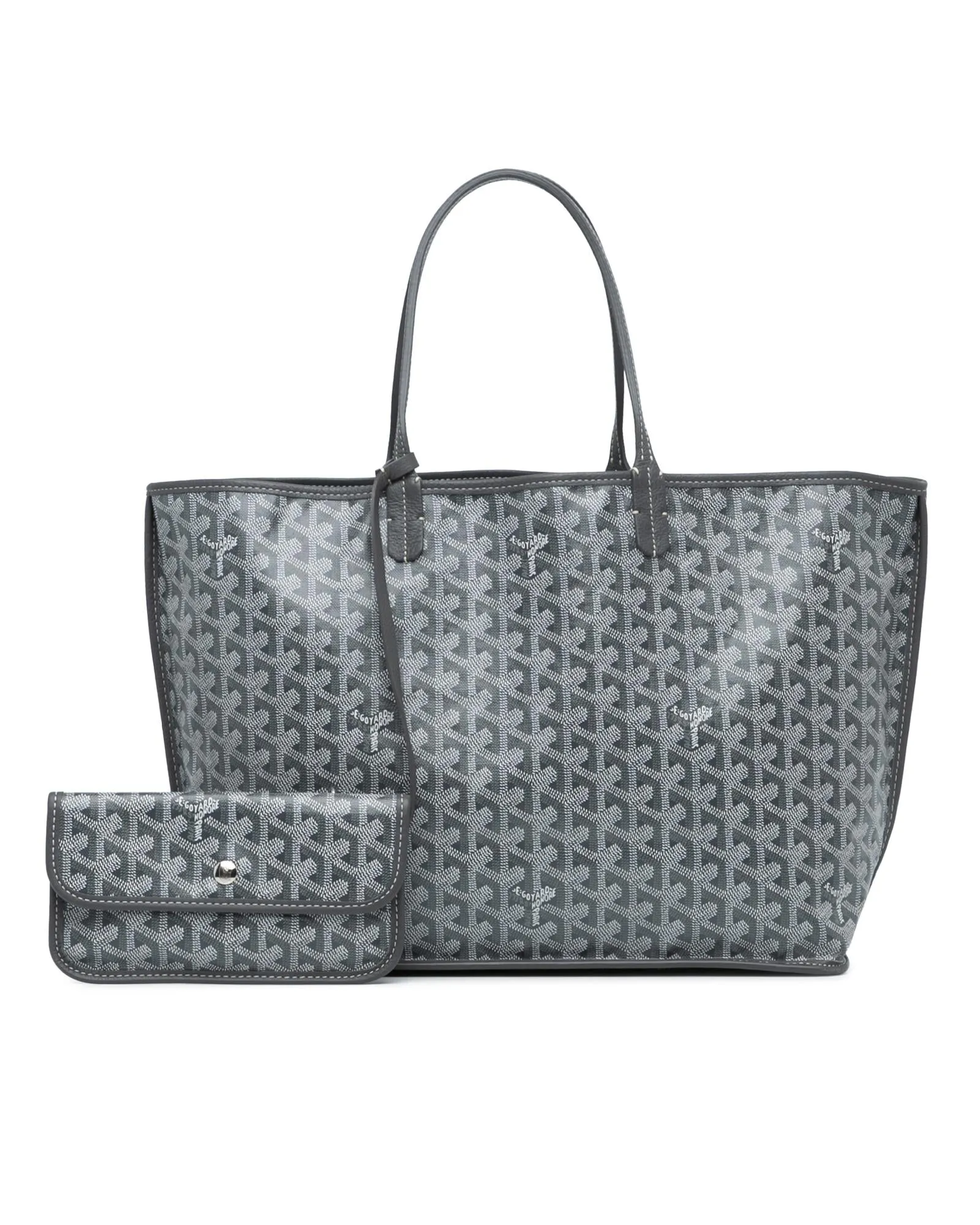 Reversible Coated Canvas Tote with Leather Trim and Interior Pouch
