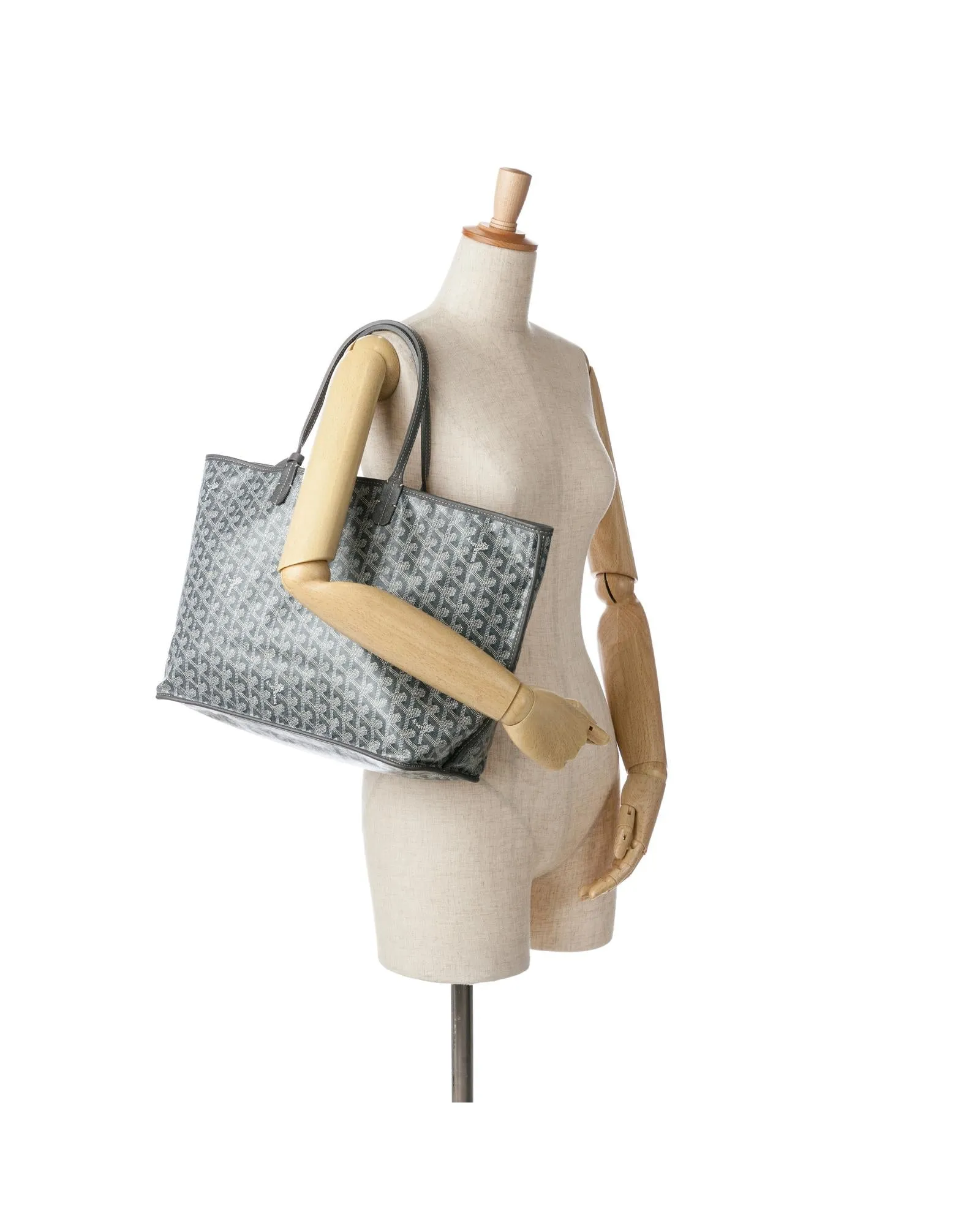 Reversible Coated Canvas Tote with Leather Trim and Interior Pouch