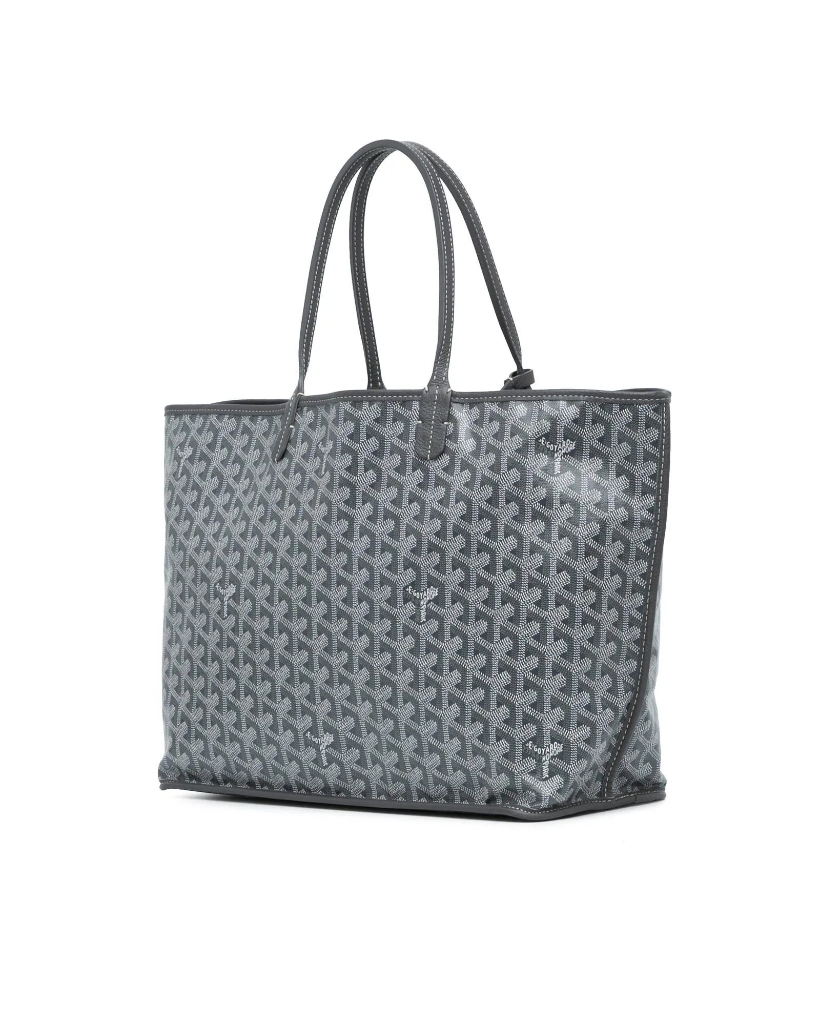 Reversible Coated Canvas Tote with Leather Trim and Interior Pouch