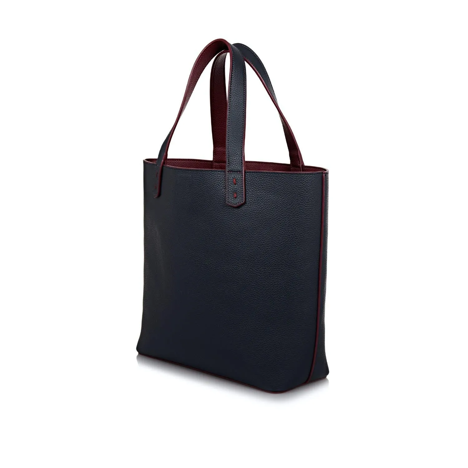 Reversible Vegan Leather Tote | Navy & Burgundy