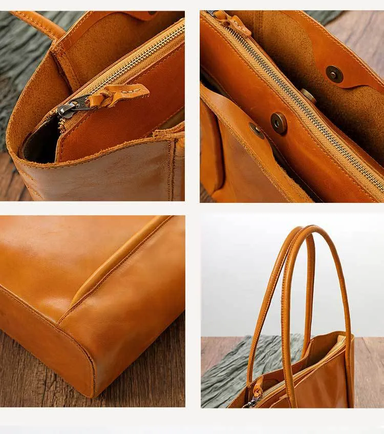 Vintage Vege Tanned Leather Tote Handbags for Women 32052