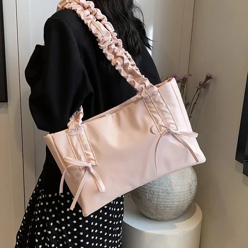 Vvsha LEFTSIDE Bow Sweet Big Crossbody Bags for Women 2024 New Trend Fashion PU Leather Shoulder Bag Females Y2K Handbags and Purses