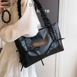 Vvsha LEFTSIDE Bow Sweet Big Crossbody Bags for Women 2024 New Trend Fashion PU Leather Shoulder Bag Females Y2K Handbags and Purses