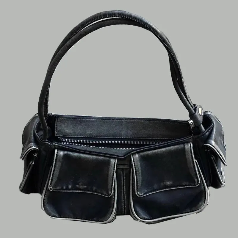 Vvsha Moto & Biker Y2k Bags For Women Luxury Designer Handbags Purses 2023 New In Vintage PU Leather Multiple Pockets Square Shoulder
