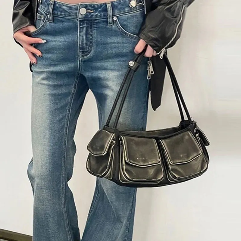 Vvsha Moto & Biker Y2k Bags For Women Luxury Designer Handbags Purses 2023 New In Vintage PU Leather Multiple Pockets Square Shoulder