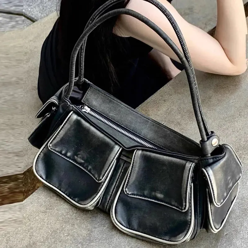 Vvsha Moto & Biker Y2k Bags For Women Luxury Designer Handbags Purses 2023 New In Vintage PU Leather Multiple Pockets Square Shoulder