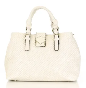 Weave Pattern Allure Satchel - Off White