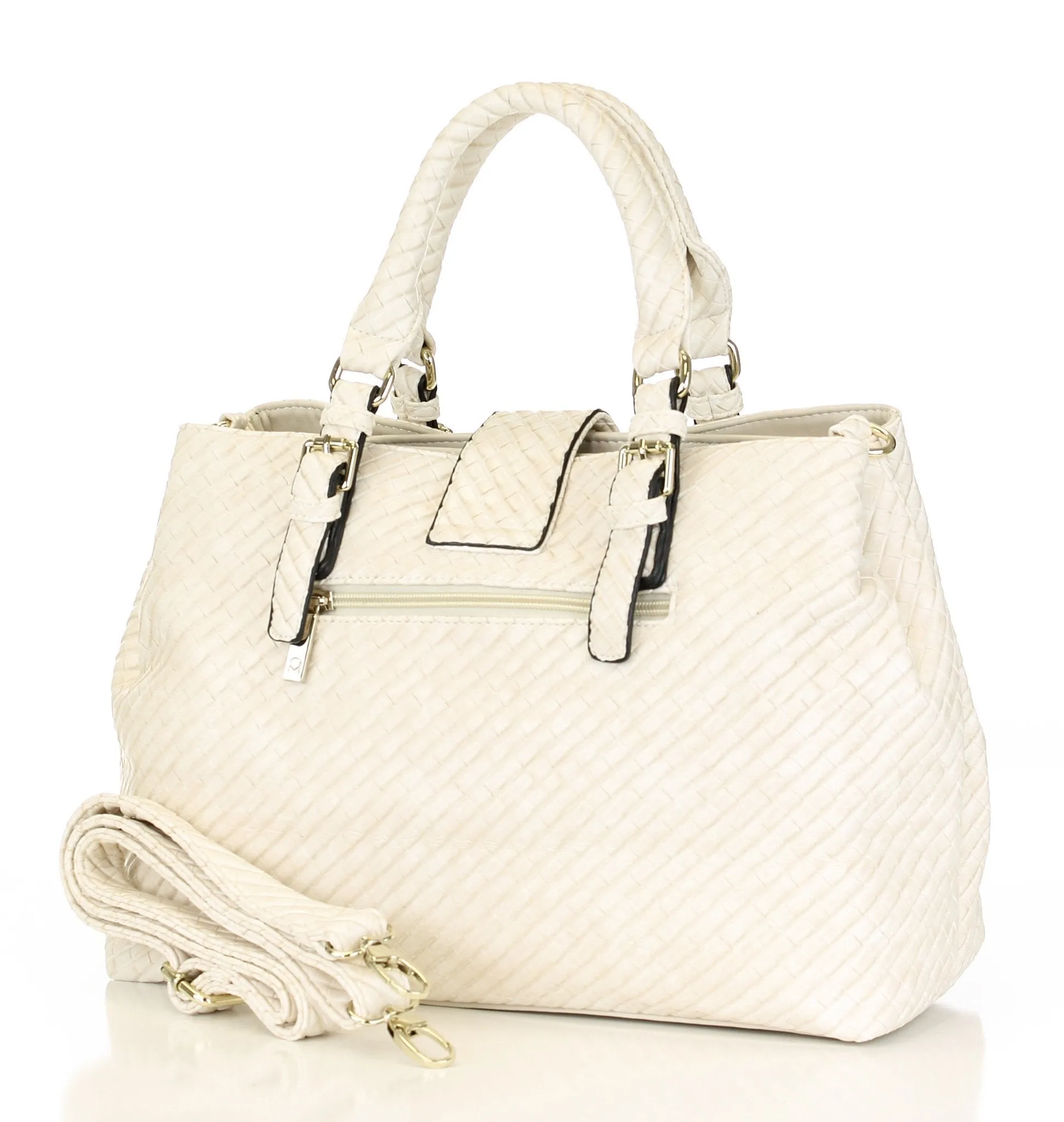 Weave Pattern Allure Satchel - Off White