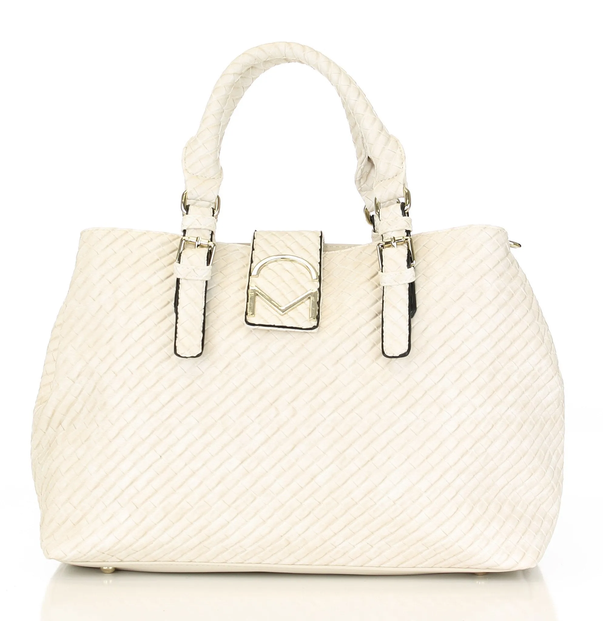 Weave Pattern Allure Satchel - Off White