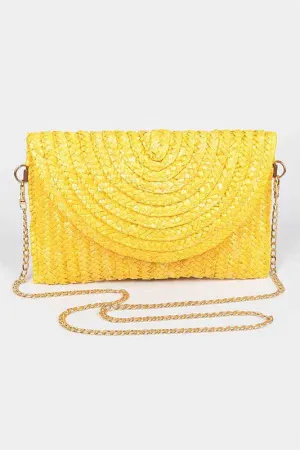 Yellow Straw Envelope Convertible Clutch Bag